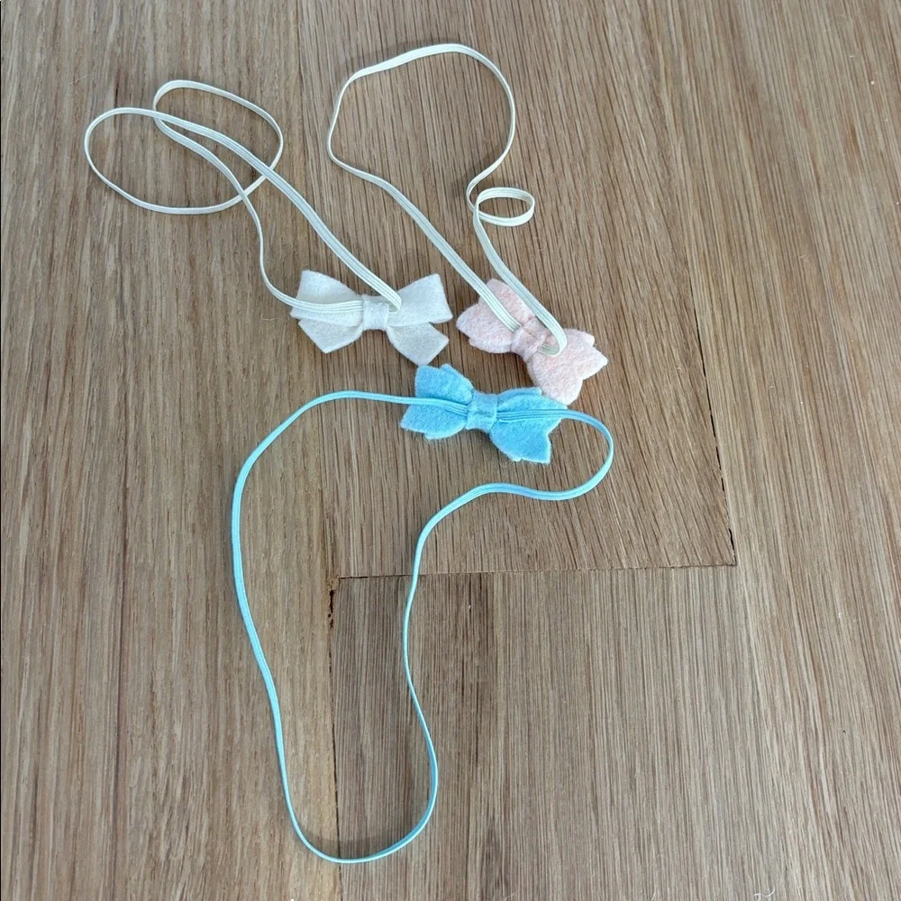 Set of Blue, White, and Pink Felt Bow Headbands for Baby Girls